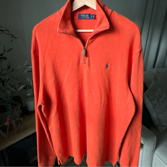 Polo Ralph Lauren 1/4 Zip Orange Pull Over Sweater Men’s Size XL - Picture 2 of 9